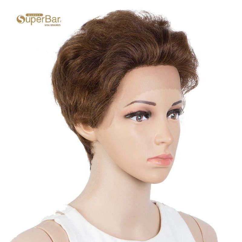 Superbar Human Hair Pixie Cut Wigs Pixie BobWig with Hand-tied Hairline Brown Color