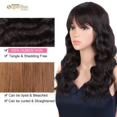 Superbar Body Wave Human Hair Wigs with Bangs 100% High-quality Human Hair Wig with Bangsfor Black Women 130% Density Natural Black color