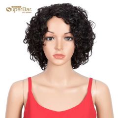 Superbar Short Bouncy Curly Wigs Human Hairfor Women Cute Human Hair Bob Wigs Ombre Burgunry blonde Wigs