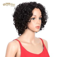 Superbar Short Bouncy Curly Wigs Human Hairfor Women Cute Human Hair Bob Wigs Ombre Burgunry blonde Wigs