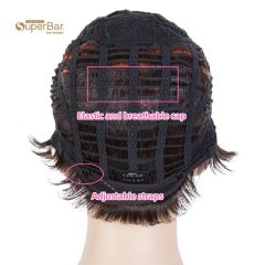 Superbar Human Hair Pixie Cut Wigs Pixie BobWig with Hand-tied Hairline Ombre Brown Color