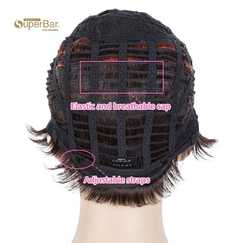 Superbar Human Hair Pixie Cut Wigs Pixie BobWig with Hand-tied Hairline Ombre Brown Color