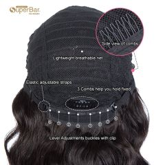 Superbar Body Wave Human Hair Wigs with Bangs 100% High-quality Human Hair Wig with Bangsfor Black Women 130% Density Natural Black color