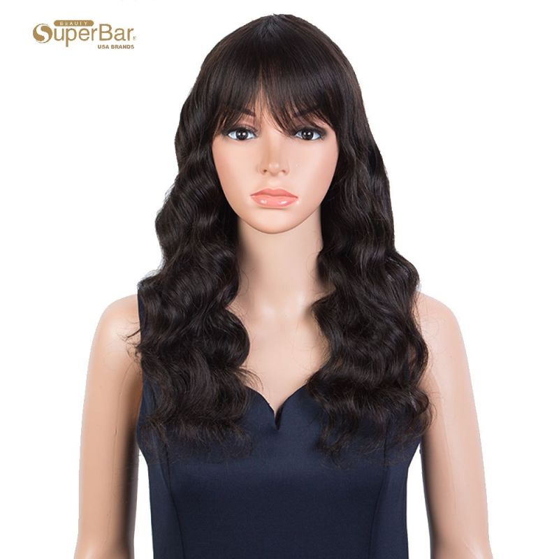 Superbar Body Wave Human Hair Wigs with Bangs 100% High-quality Human Hair Wig with Bangsfor Black Women 130% Density Natural Black color