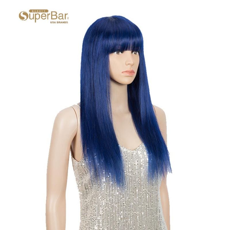Superbar Blue Wig Human Hair No-lace WigsWith Bangs For Women