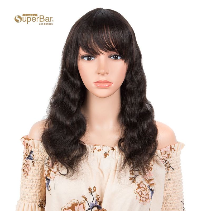 Superbar Human Hair Wig with Bangs NaturalColor Wigs for Women