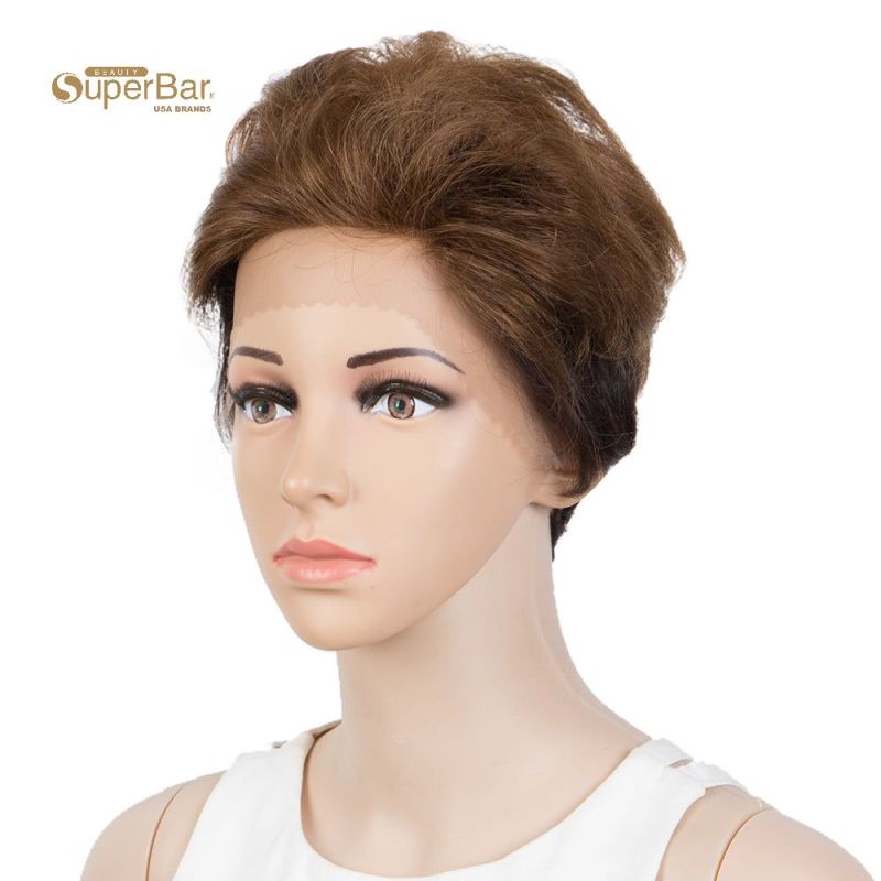 Superbar Human Hair Pixie Cut Wigs Pixie BobWig with Hand-tied Hairline Ombre Brown Color