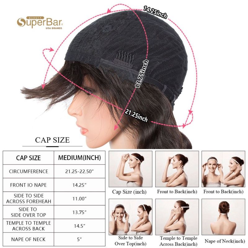Superbar Human Hair Wig with Bangs NaturalColor Wigs for Women