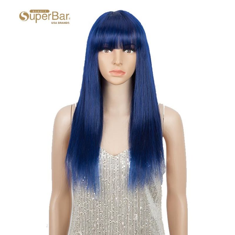 Superbar Blue Wig Human Hair No-lace WigsWith Bangs For Women