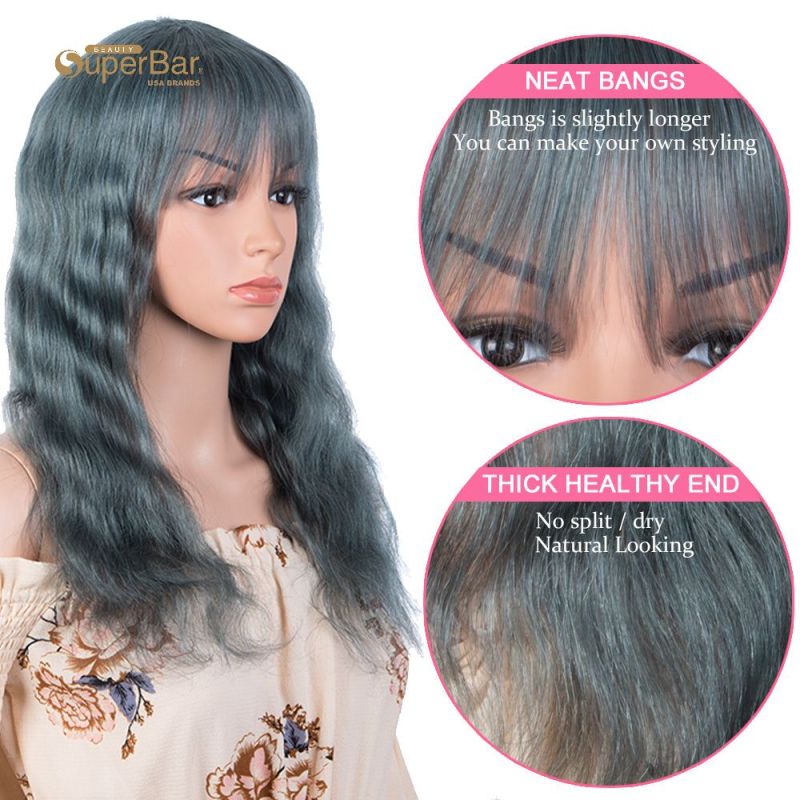 Superbar Hightlight Blue Body Wave HumanHair Wigs with Bangs 100% High-quality Human HairWig with Bangs for Black Women 130% Density