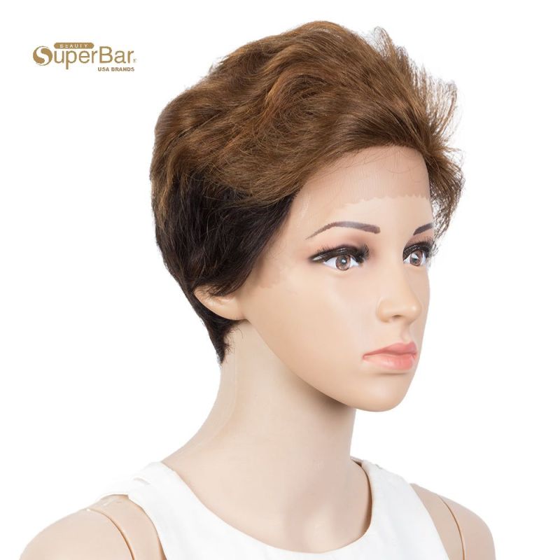 Superbar Human Hair Pixie Cut Wigs Pixie BobWig with Hand-tied Hairline Ombre Brown Color