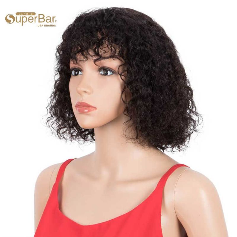 Superbar Bob Wig With Bangs 10 inch HumanHair Curly Wavy Wigs
