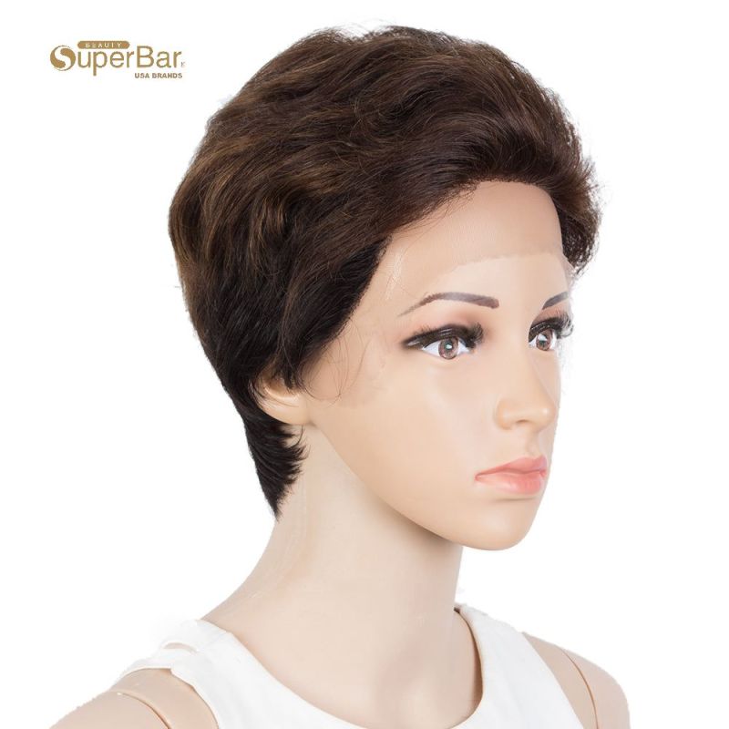 Superbar Human Hair Pixie Cut Wigs Pixie BobWig with Hand-tied Hairline Brown Color
