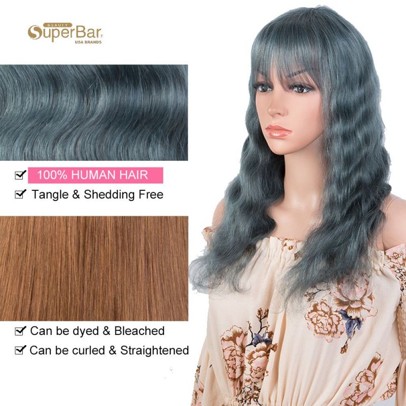 Superbar Hightlight Blue Body Wave HumanHair Wigs with Bangs 100% High-quality Human HairWig with Bangs for Black Women 130% Density
