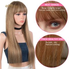 Superbar Ombre Brown Blonde Color StraightHuman Hair Wigs With Bangs For Women 150% Density