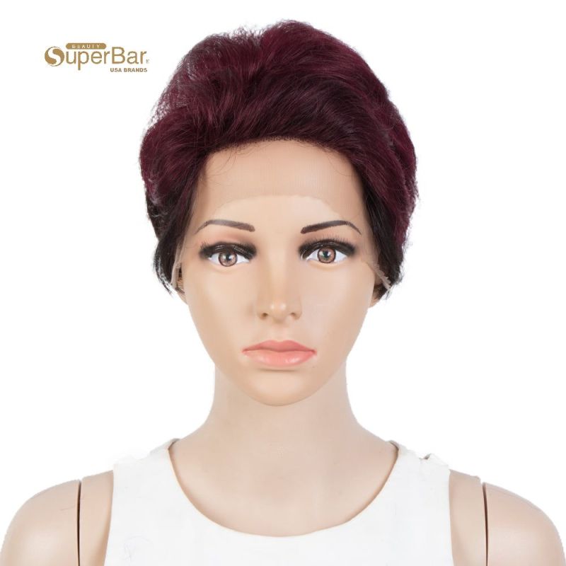 Superbar Human Hair Pixie Cut Wigs Pixie BobWig with Hand-tied Hairline Dark Wine Red Color