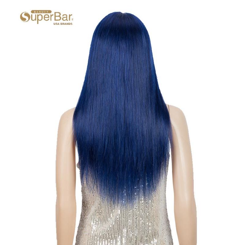 Superbar Blue Wig Human Hair No-lace WigsWith Bangs For Women