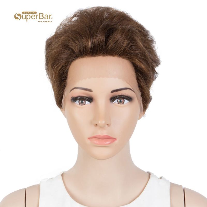 Superbar Human Hair Pixie Cut Wigs Pixie BobWig with Hand-tied Hairline Brown Color