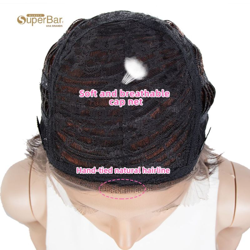 Superbar Human Hair Pixie Cut Wigs Pixie BobWig with Hand-tied Hairline Brown Color