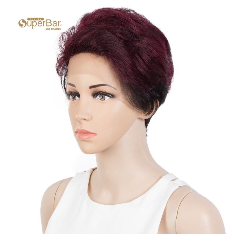 Superbar Human Hair Pixie Cut Wigs Pixie BobWig with Hand-tied Hairline Dark Wine Red Color