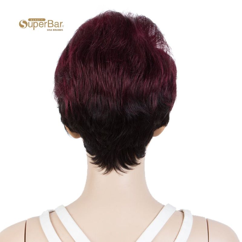 Superbar Human Hair Pixie Cut Wigs Pixie BobWig with Hand-tied Hairline Dark Wine Red Color