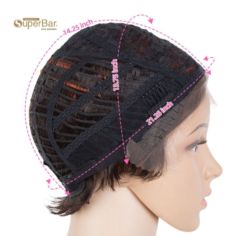 Superbar Human Hair Pixie Cut Wigs Pixie BobWig with Hand-tied Hairline Ombre Brown Color