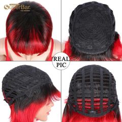 Superbar Basic Cap straight Bob Wigs OmbreShort Wigs With Bangs TTiB/RED