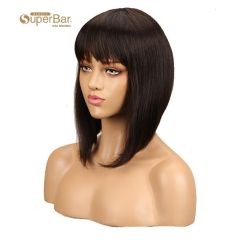 Superbar Dark Brown Straight Human HairWigs With Bangs for African American