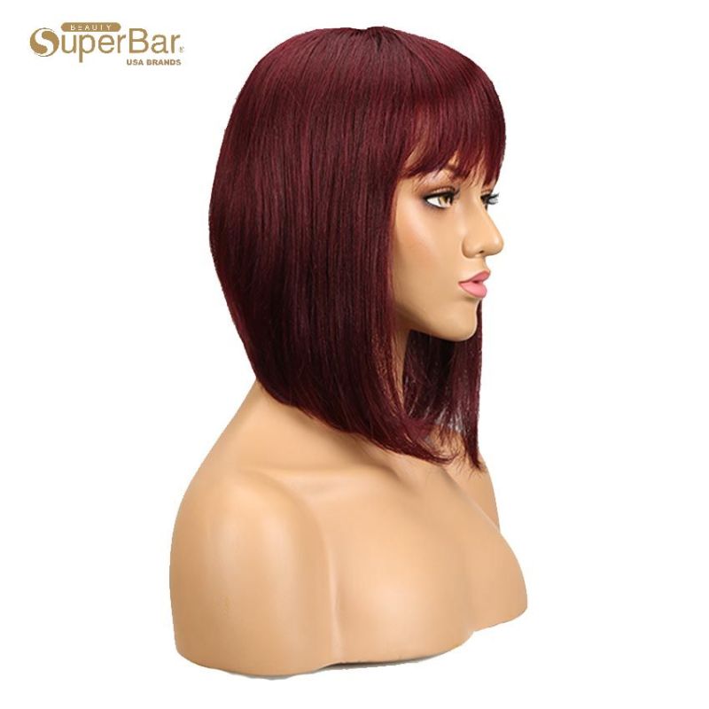 Superbar Human Hair Red Wigs 99J StraightBob Basic Cap Wigs With Bangs