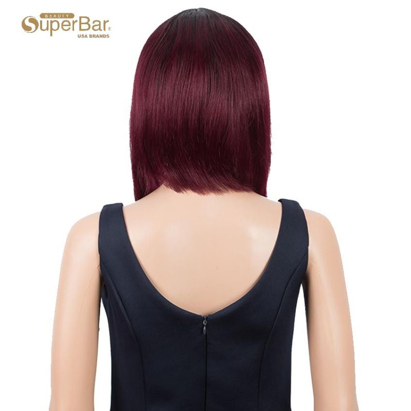 Superbar Ombre Burgundy Wigs 10 InchHuman Hair 1B/99J Wig With Bangs