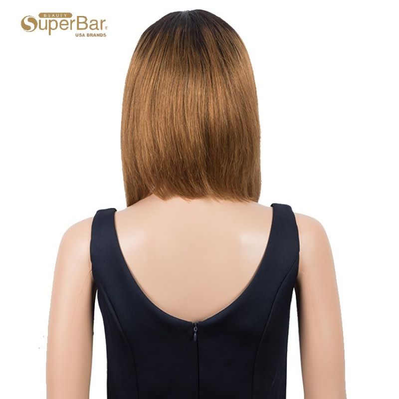 Superbar Brown And Black Ombre Human HairWigs Short Bob Wig With Bangs