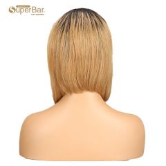 Superbar Straight Bob Human Hair Wigs With Bangs 10 inch Black to Blonde Basic Wig Ombre Color