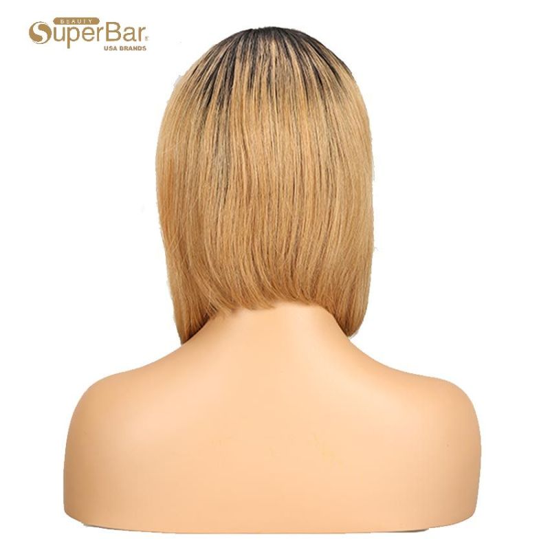 Superbar Straight Bob Human Hair Wigs With Bangs 10 inch Black to Blonde Basic Wig Ombre Color