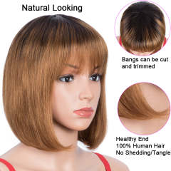 Superbar Ombre Wig Basic Cap Wig T1B/30Straight Wigs With Bangs Human Hair