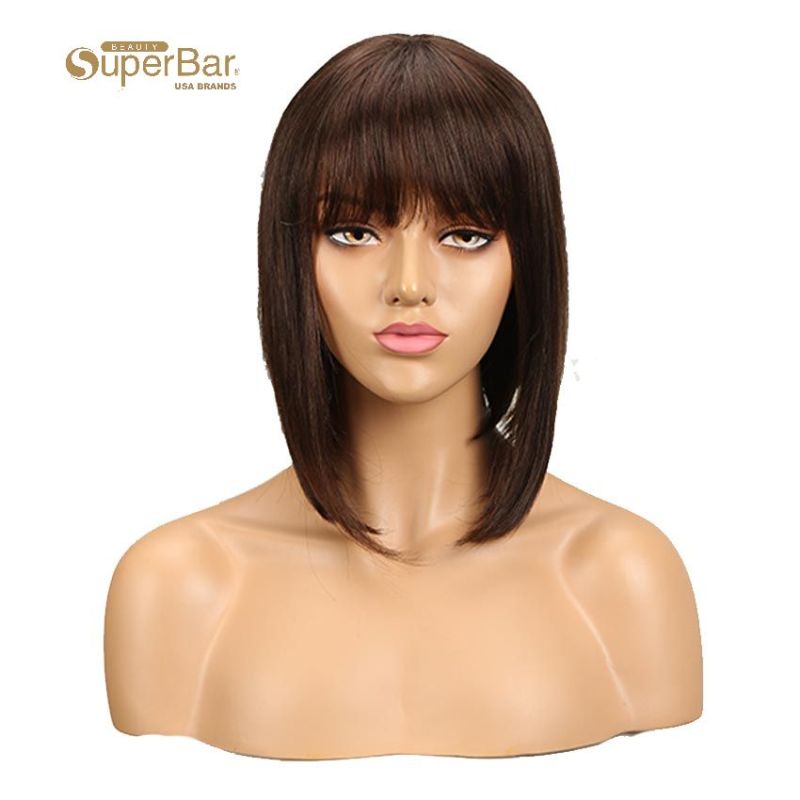 Superbar Dark Brown Straight Human HairWigs With Bangs for African American