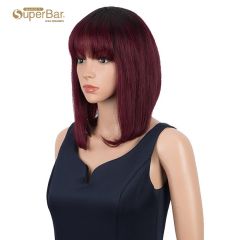 Superbar Ombre Burgundy Wigs 10 InchHuman Hair 1B/99J Wig With Bangs