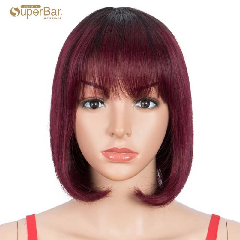 Superbar T1B/99J short Bob Wig straight HairWigs With Bangs