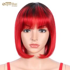 Superbar Basic Cap straight Bob Wigs OmbreShort Wigs With Bangs TTiB/RED