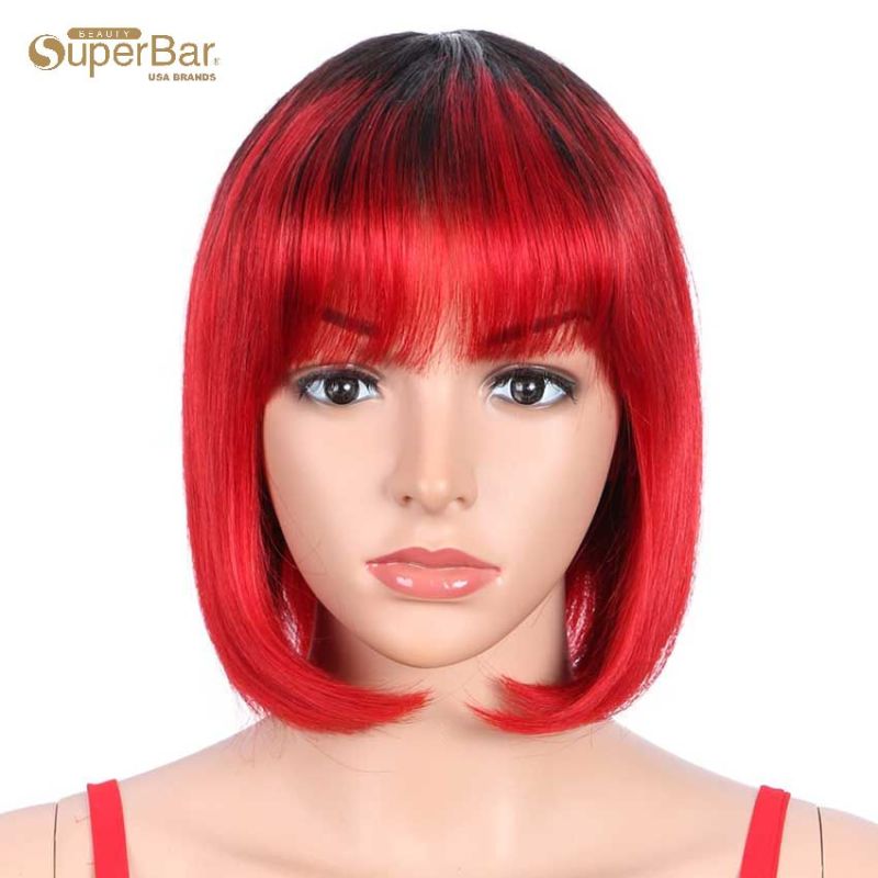 Superbar Basic Cap straight Bob Wigs OmbreShort Wigs With Bangs TTiB/RED