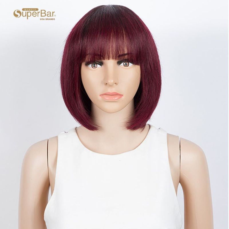 Superbar Straight Bob Wigs With BangsHuman Hair Ombre Colors