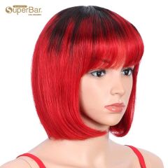 Superbar Basic Cap straight Bob Wigs OmbreShort Wigs With Bangs TTiB/RED