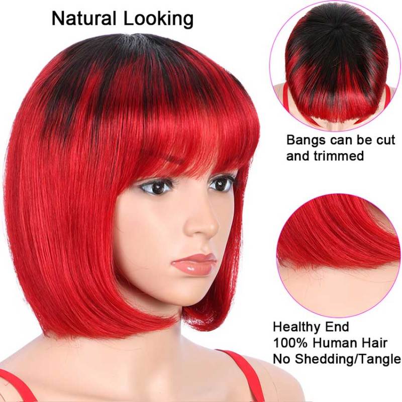 Superbar Basic Cap straight Bob Wigs OmbreShort Wigs With Bangs TTiB/RED