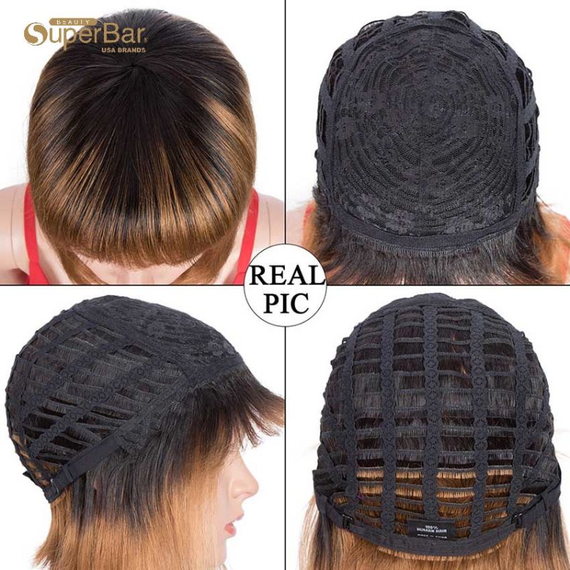 Superbar straight Hair Wigs 130% DensityWigs With Bangs ombre Wig TT1B/27