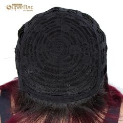 Superbar Ombre Burgundy Wigs 10 InchHuman Hair 1B/99J Wig With Bangs