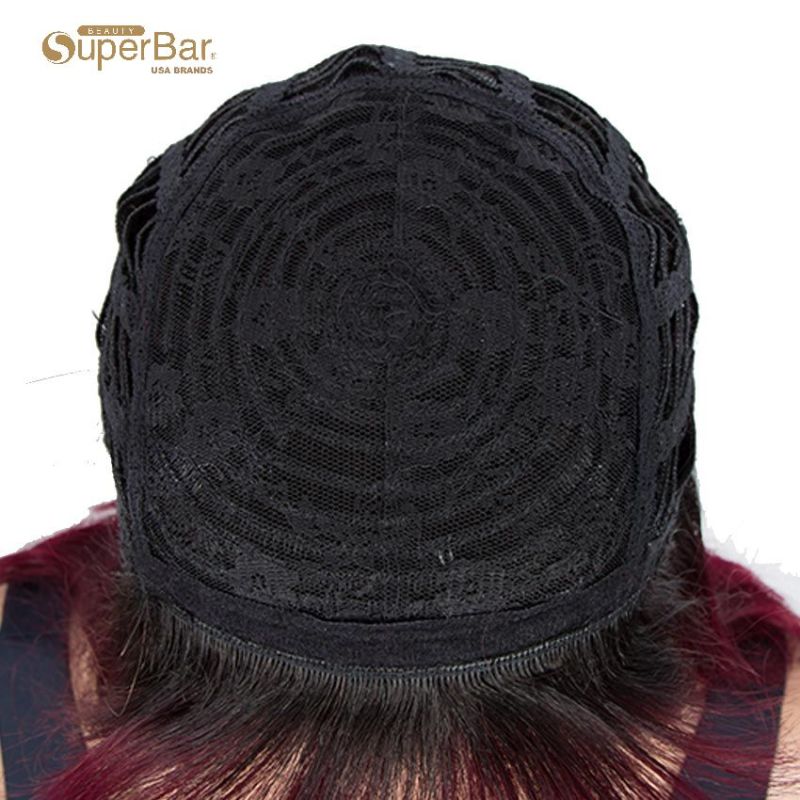 Superbar Ombre Burgundy Wigs 10 InchHuman Hair 1B/99J Wig With Bangs