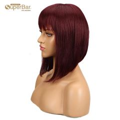Superbar Human Hair Red Wigs 99J StraightBob Basic Cap Wigs With Bangs