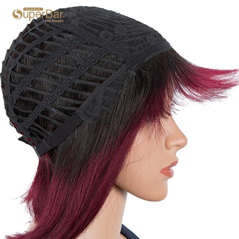 Superbar Ombre Burgundy Wigs 10 InchHuman Hair 1B/99J Wig With Bangs