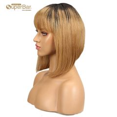 Superbar Straight Bob Human Hair Wigs With Bangs 10 inch Black to Blonde Basic Wig Ombre Color