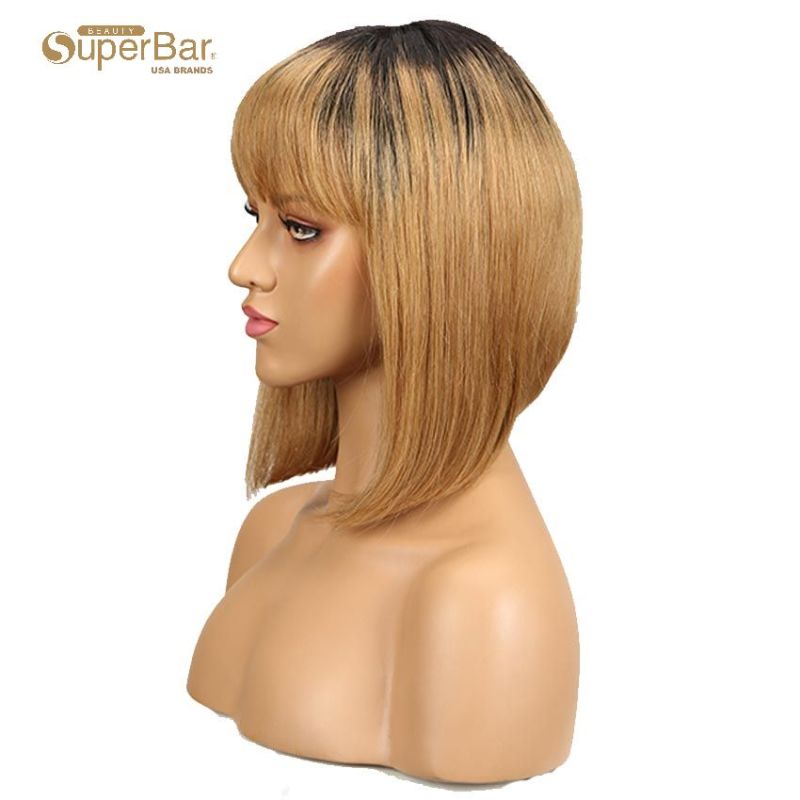 Superbar Straight Bob Human Hair Wigs With Bangs 10 inch Black to Blonde Basic Wig Ombre Color