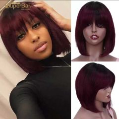 Superbar T1B/99J short Bob Wig straight HairWigs With Bangs
